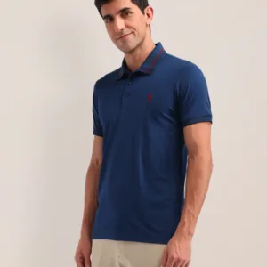 Solid Slim Fit Premium Blue Polo Shirt