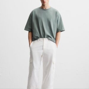 Zara washed green oversized solid T-shirt